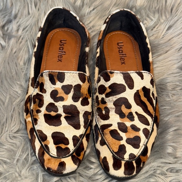 Usaflex Brazilian Calf Hair Leather Leopard Print Driving Loafer Flats Size 7 - Picture 2 of 7